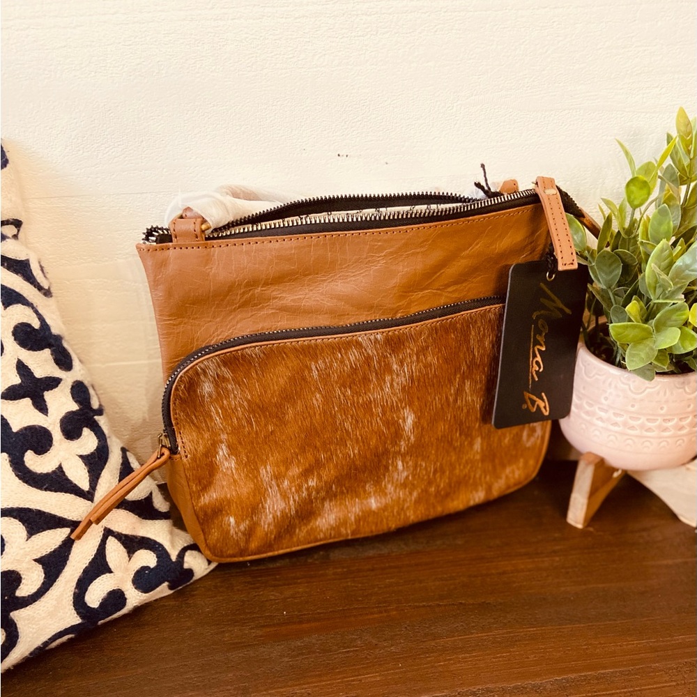 Genuine leather and cowhide crossbody purse
